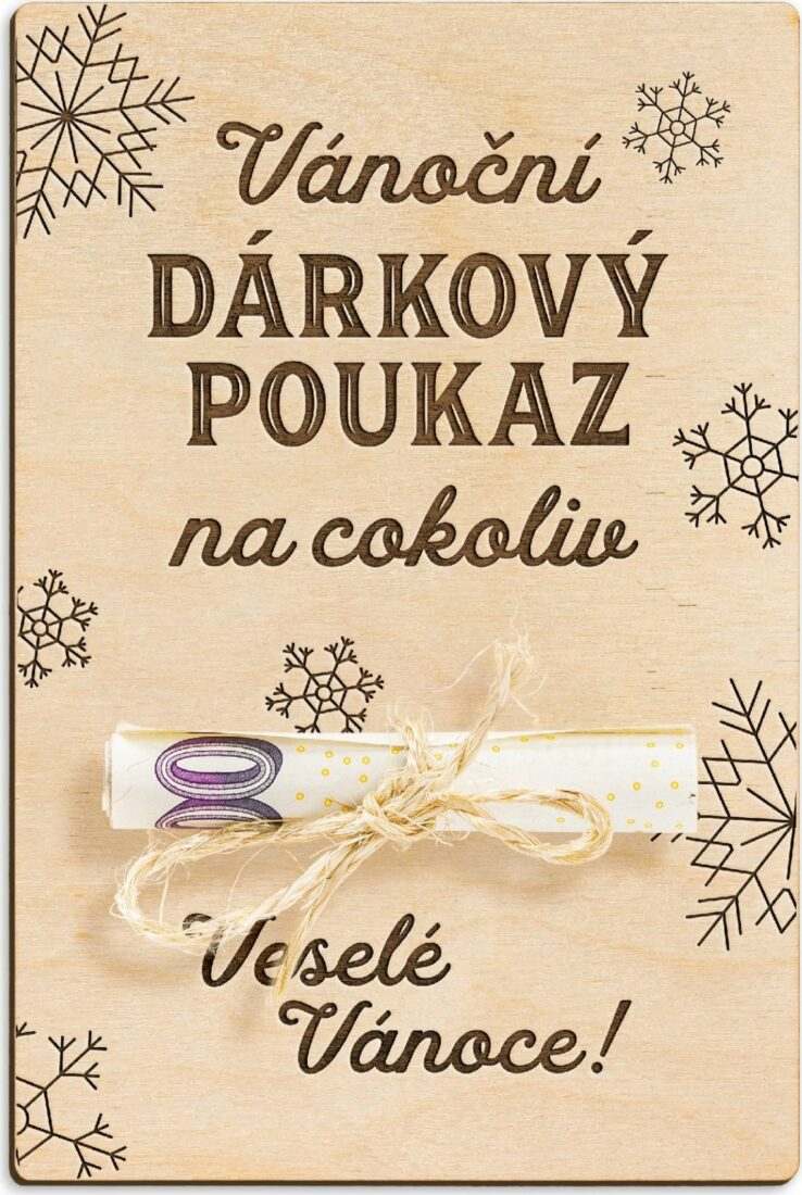 FK Dřevěná dárková karta na peníze - Vánoční poukaz