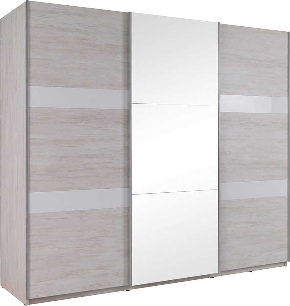 GAB Posuvná skříň se zrcadlem Devon - Bílý dub + bílý lesk