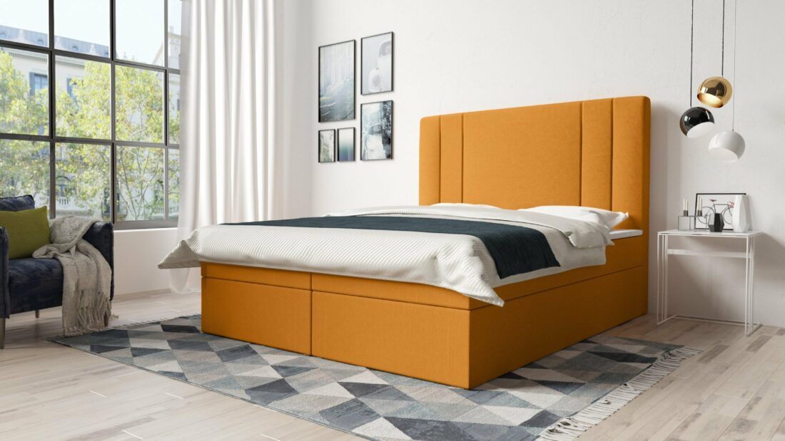 Eka Kontinentální čalouněná postel Kanary -  Žlutá (160x200 cm)
