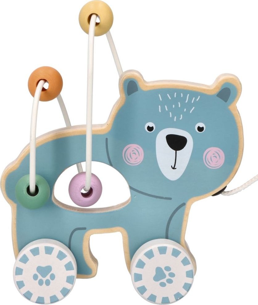NEF Dřevěná dětská tahací hračka + motorické kuličky - Medvídek