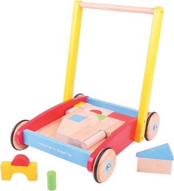 Bigjigs Toys Dřevěné kostky ve vozíku