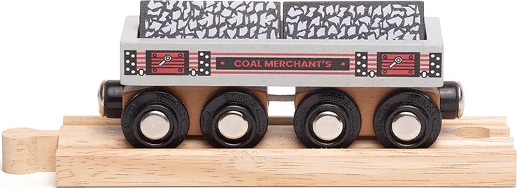 Dvěděti Dřevěný dlouhý vagónek s uhlím + 2 koleje