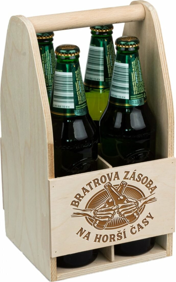 FK Dřevěný nosič na pivo BRATROVA ZÁSOBA NA HORŠÍ ČASY - 30x16x16 cm