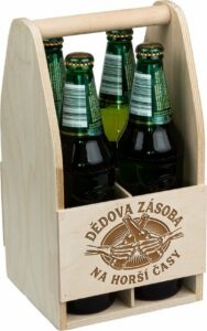 FK Dřevěný nosič na pivo DĚDOVA ZÁSOBA NA HORŠÍ ČASY - 30x16x16 cm