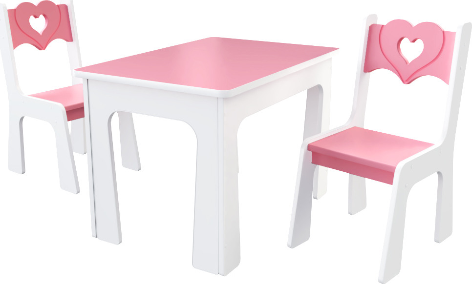 ID Dětský stůl a dvě židličky - růžové srdíčko